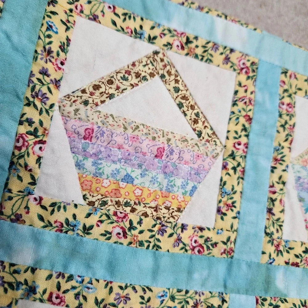 Handmade Quilt Table Runner Centerpiece Easter Spring Baskets Floral Yellow Blue